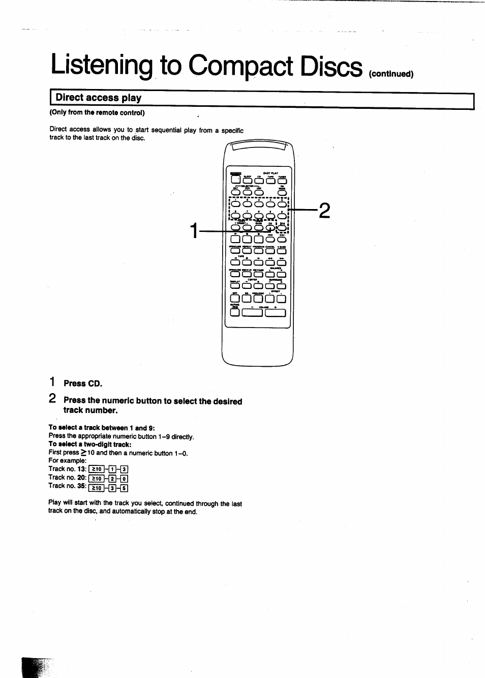 Direct access play, 1 press cd, Listening to compact discs | Panasonic SC-CH950 User Manual | Page 32 / 85