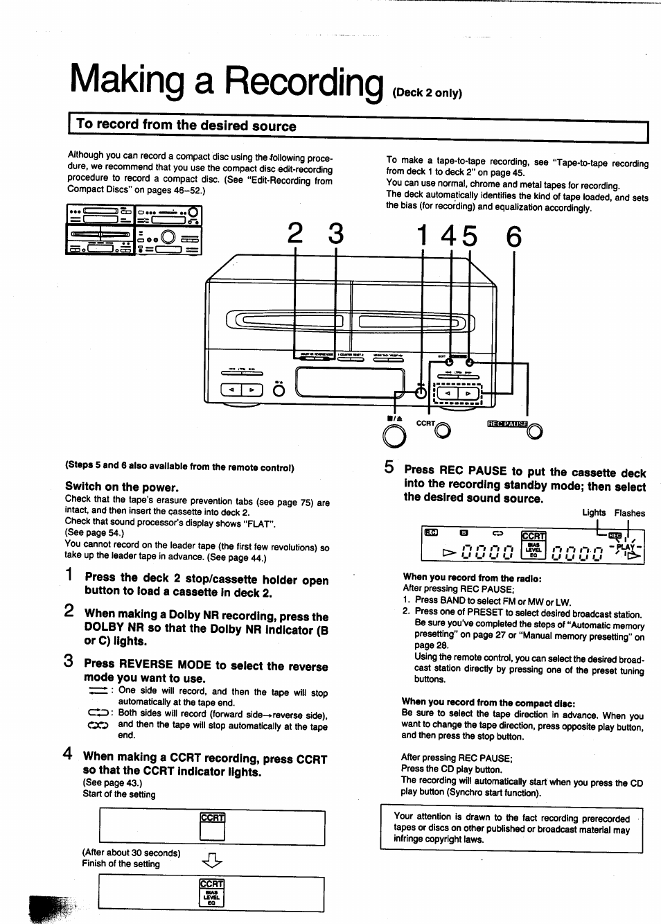 Making a recording, To record from the desired source | Panasonic SC-CH950 User Manual | Page 42 / 85