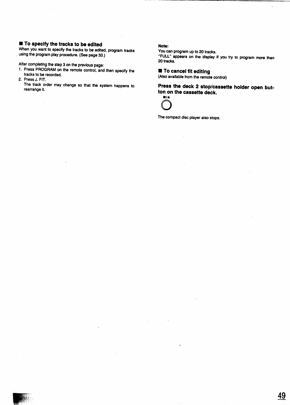 To specify the tracks to be edited, To cancei fit editing | Panasonic SC-CH950 User Manual | Page 49 / 85