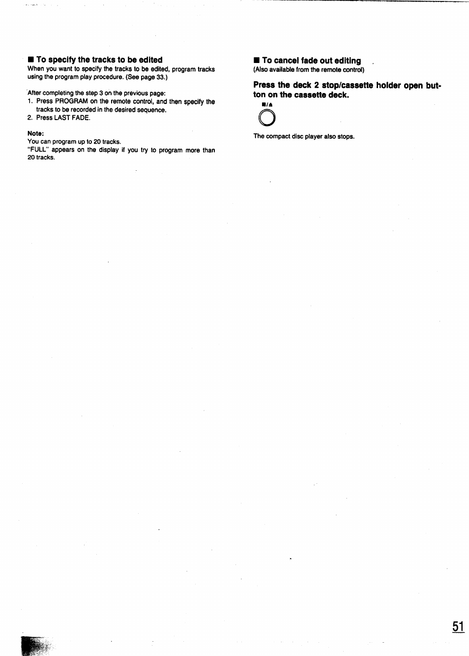 To specify the tracks to be edited, To cancei fade out editing | Panasonic SC-CH950 User Manual | Page 51 / 85