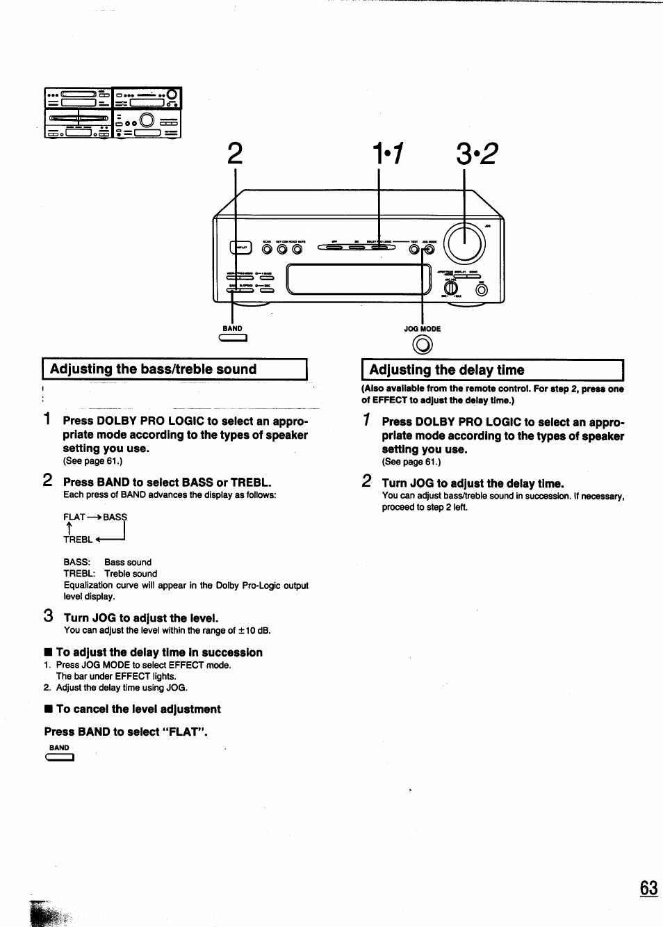 Adjusting the bass/treble sound, Adjusting the deiay time | Panasonic SC-CH950 User Manual | Page 63 / 85