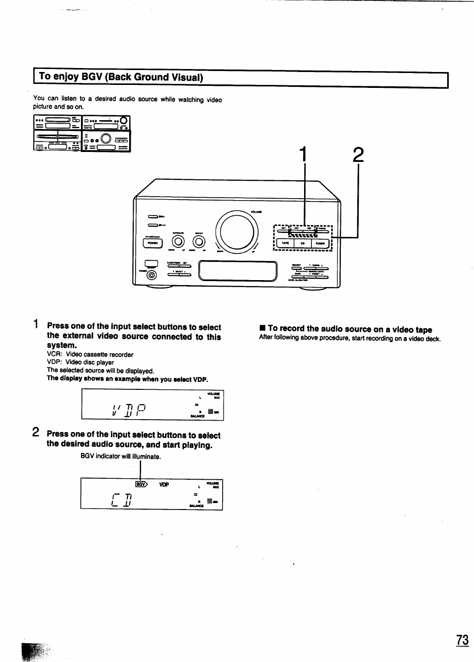 To enjoy bgv (back ground visual), To record the audio source on a video tape | Panasonic SC-CH950 User Manual | Page 73 / 85