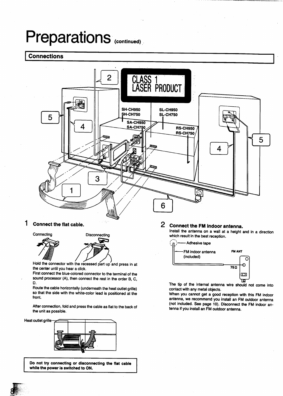 Connections, 1 connect the flat cable, Preparations | Panasonic SC-CH950 User Manual | Page 8 / 85