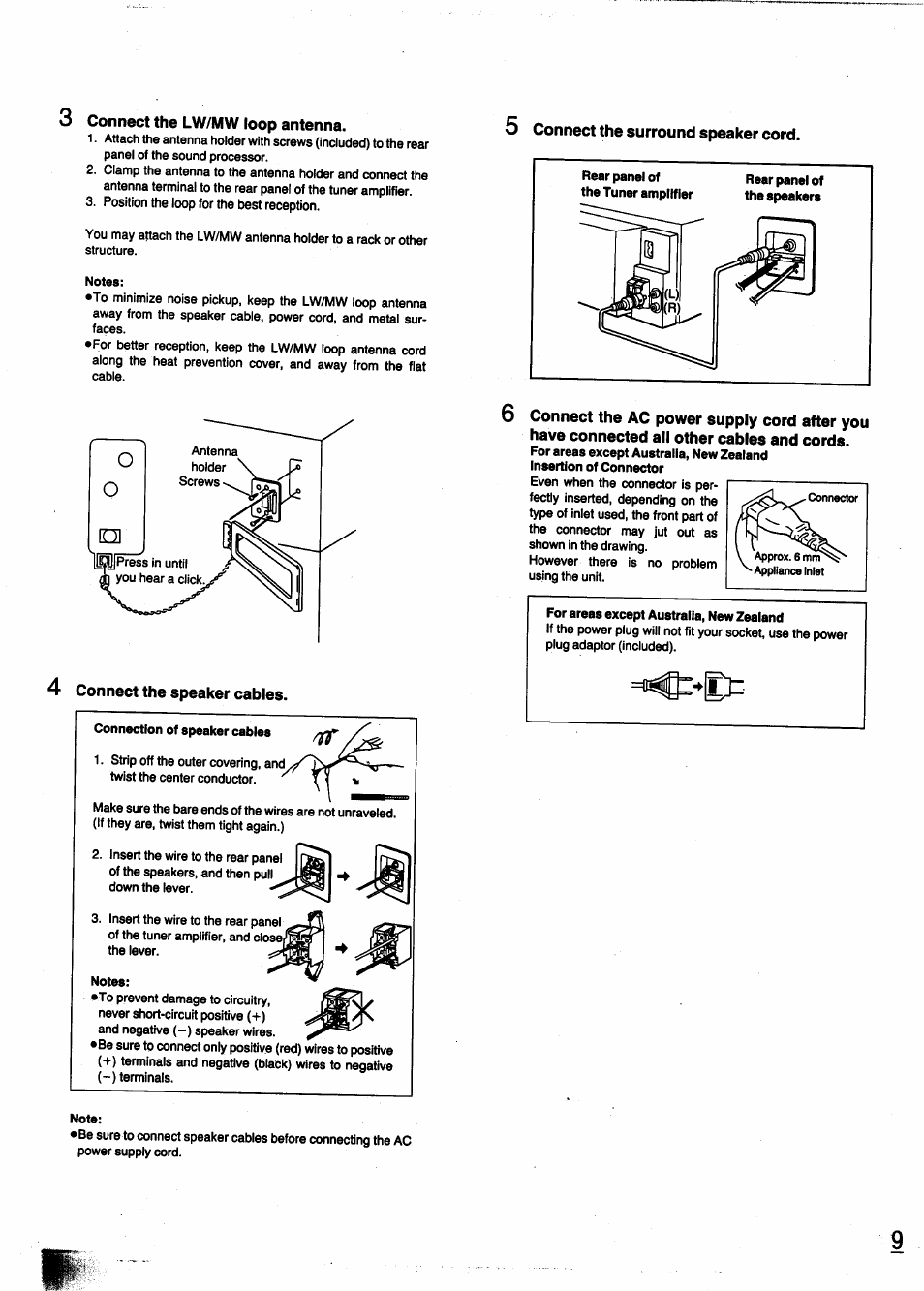 Connect the lw/mw loop antenna, 5 connect the surround speaker cord, 4 connect the speaker cables | Panasonic SC-CH950 User Manual | Page 9 / 85