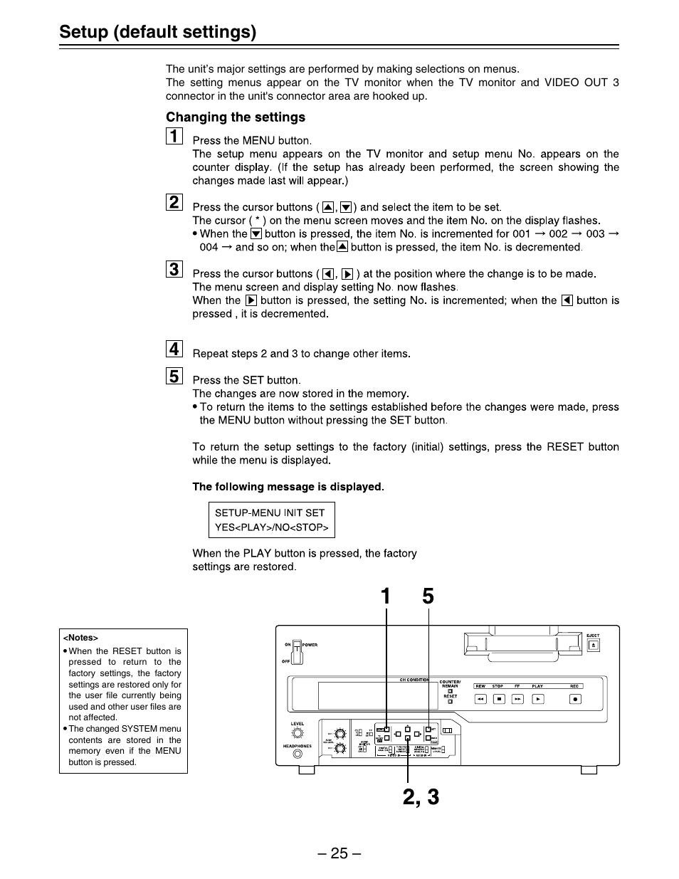 Setup (default settings) | Panasonic AJ-D450 User Manual | Page 25 / 68