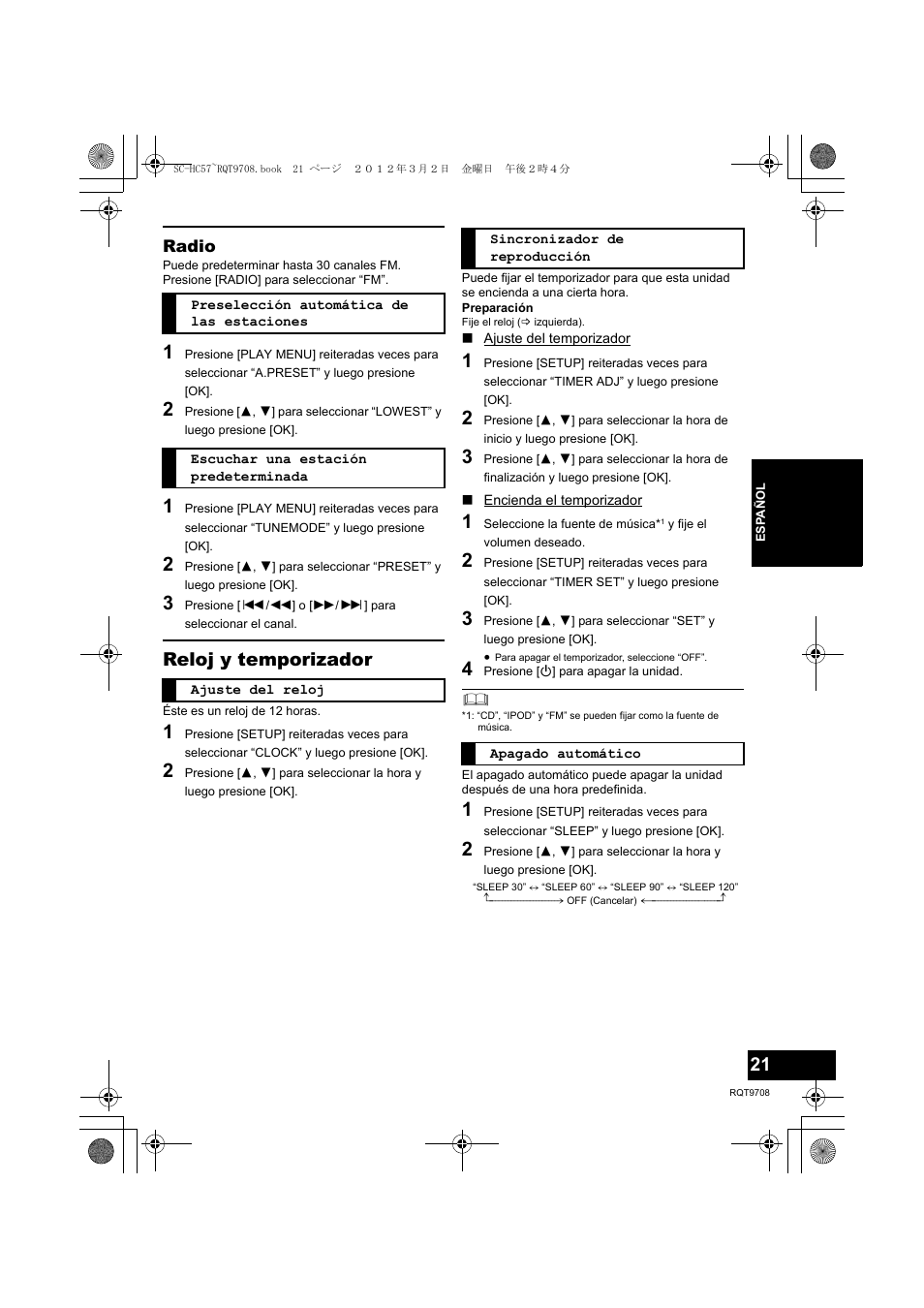 Reloj y temporizador | Panasonic RQT9708-1P User Manual | Page 21 / 24