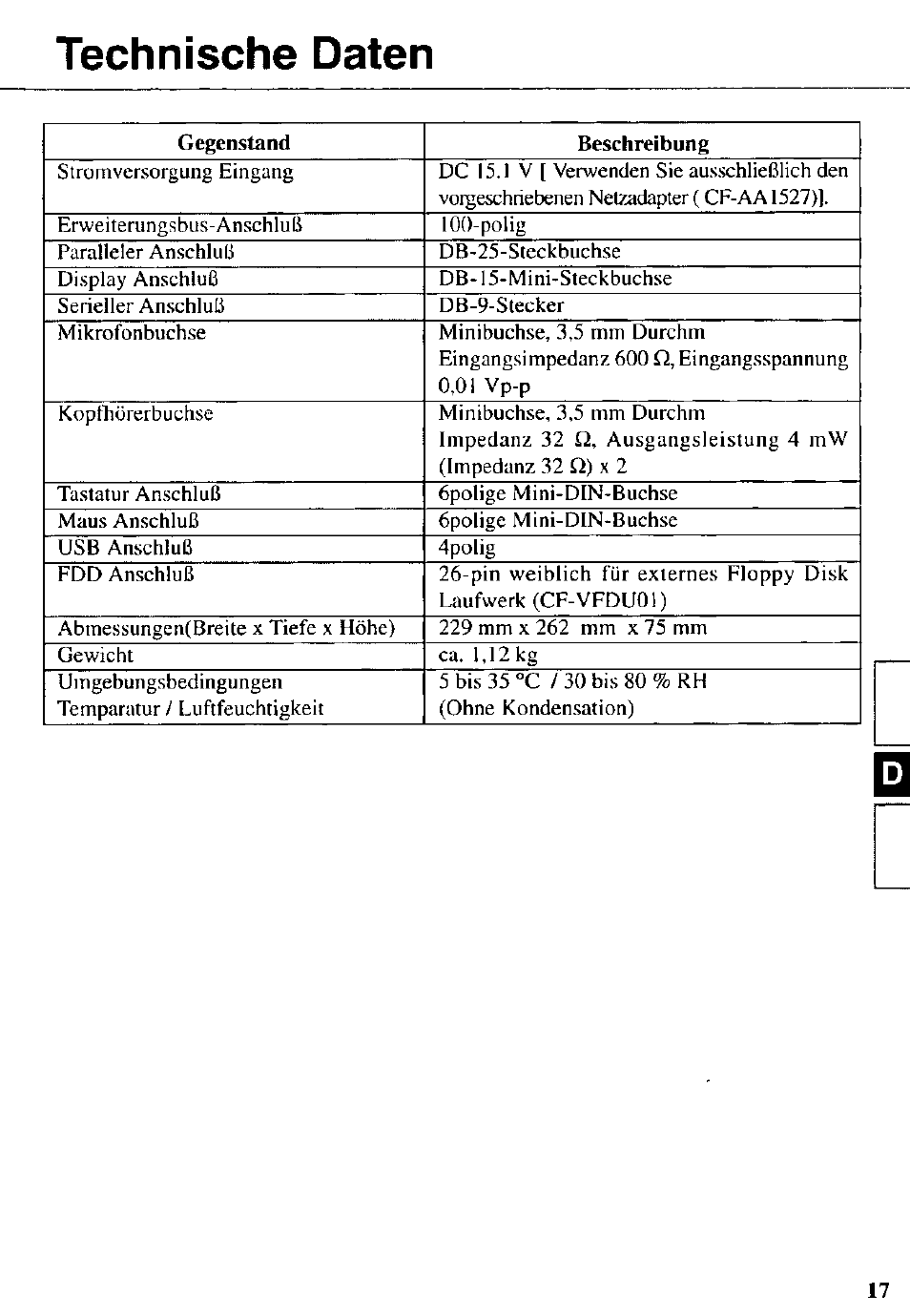 Technische daten | Panasonic CF-VEB341 User Manual | Page 17 / 28