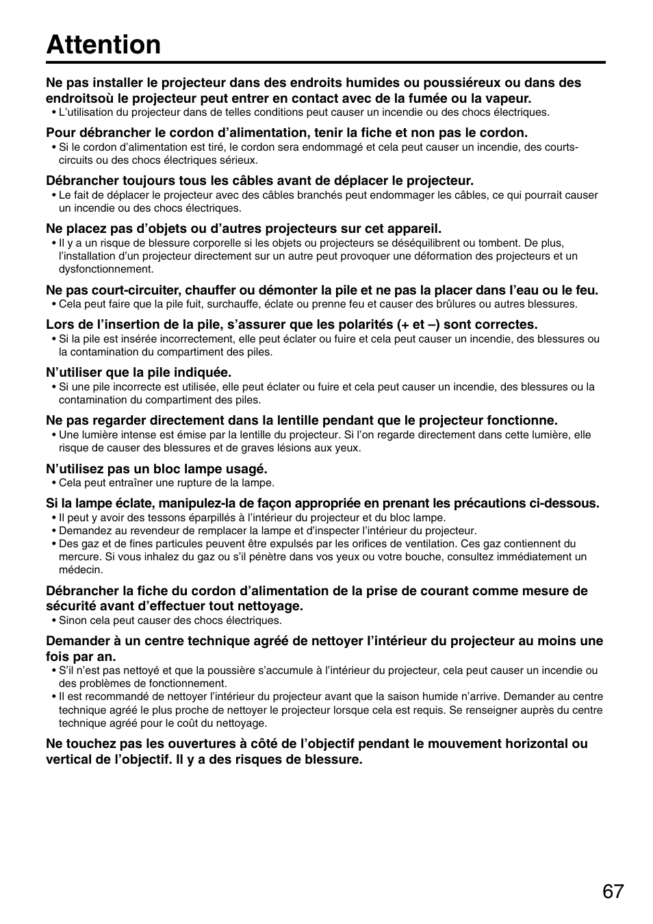 Attention | Panasonic PT-D3500U User Manual | Page 67 / 72