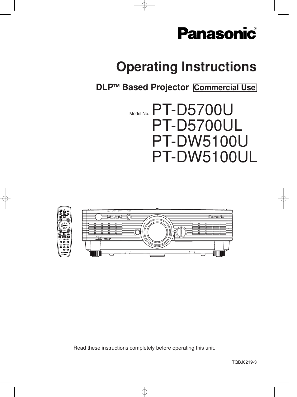 Panasonic PT-D5700UL User Manual | 72 pages