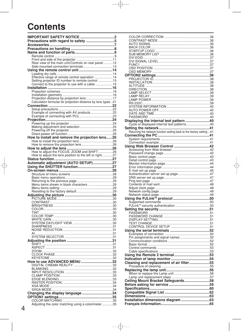 Panasonic PT-D5700UL User Manual | Page 4 / 72