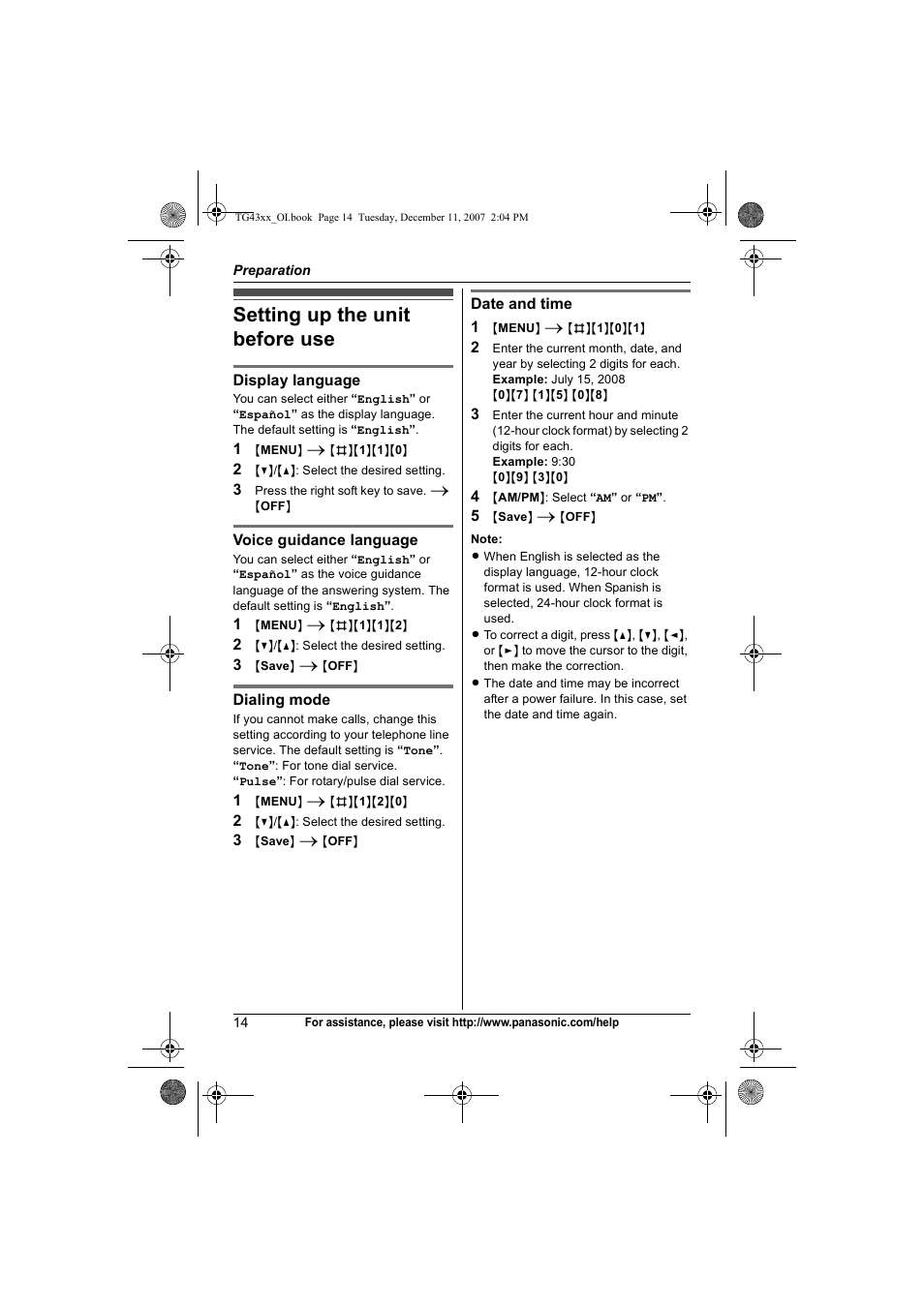 Setting up the unit before use | Panasonic KXTG4321 User Manual | Page 14 / 56