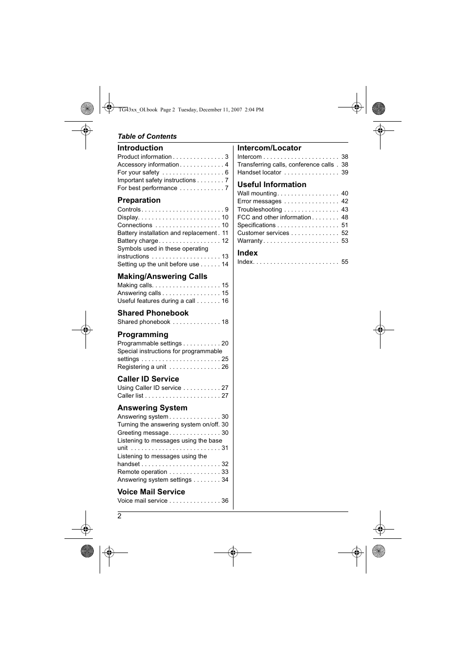 Panasonic KXTG4321 User Manual | Page 2 / 56