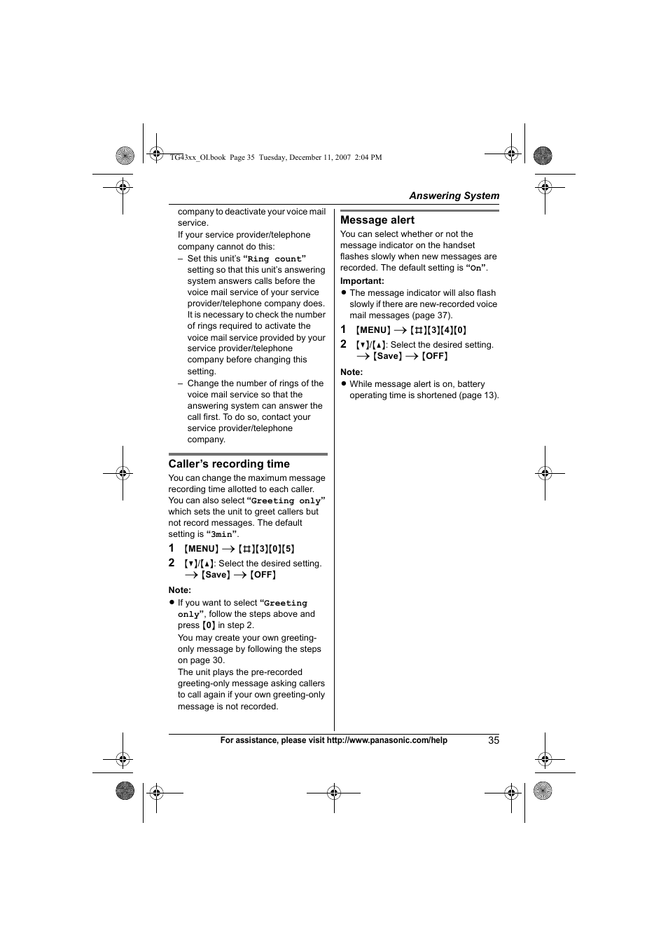 Panasonic KXTG4321 User Manual | Page 35 / 56