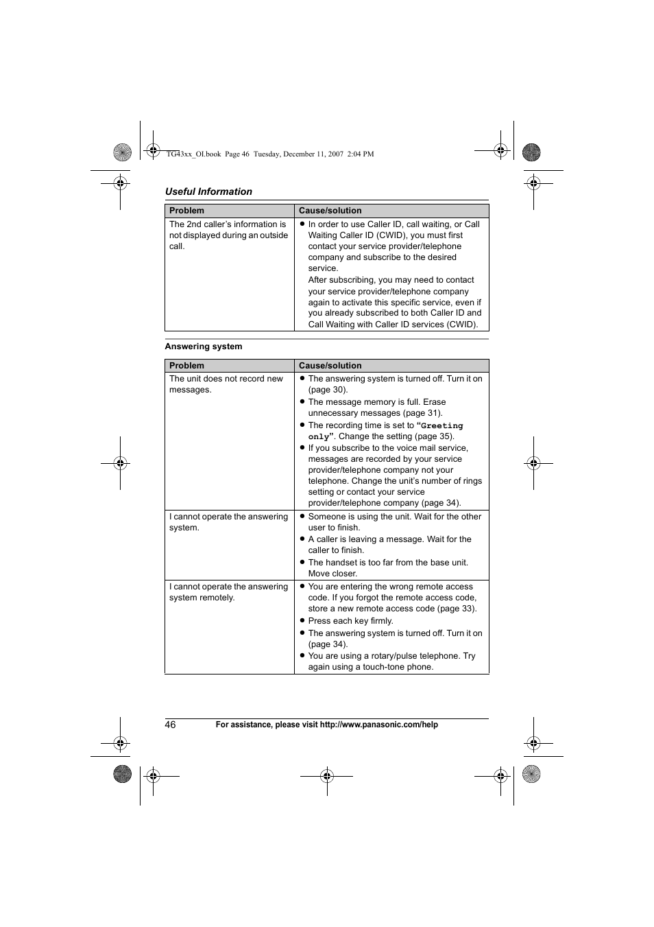 Panasonic KXTG4321 User Manual | Page 46 / 56