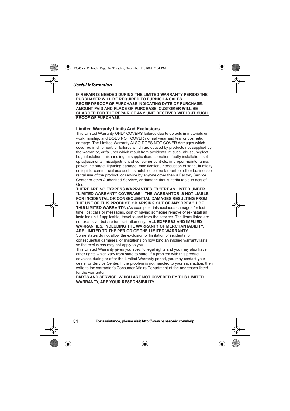 Panasonic KXTG4321 User Manual | Page 54 / 56