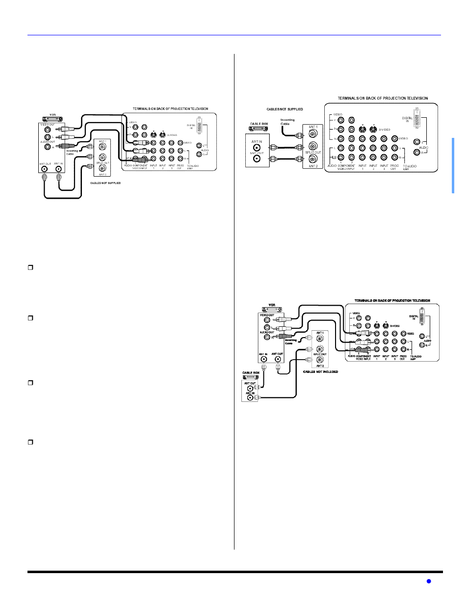 Optional equipment connections, Cable box, Vcr and cable box | Vcr connection, Cable box connection, Vcr and cable box connection | Panasonic PT 56WX53 User Manual | Page 7 / 104