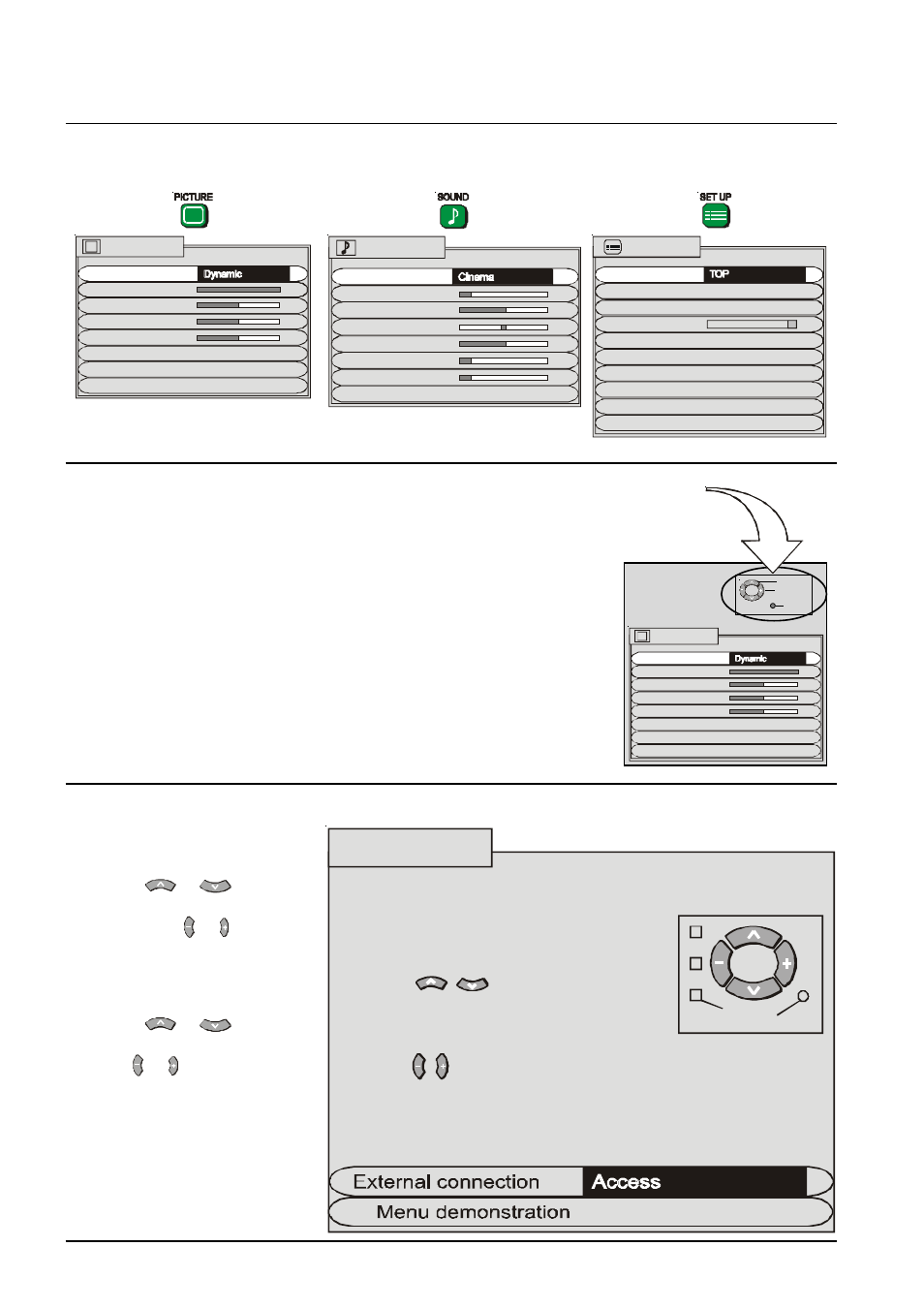 Using the on screen displays | Panasonic TX-76PW300A User Manual | Page 14 / 40