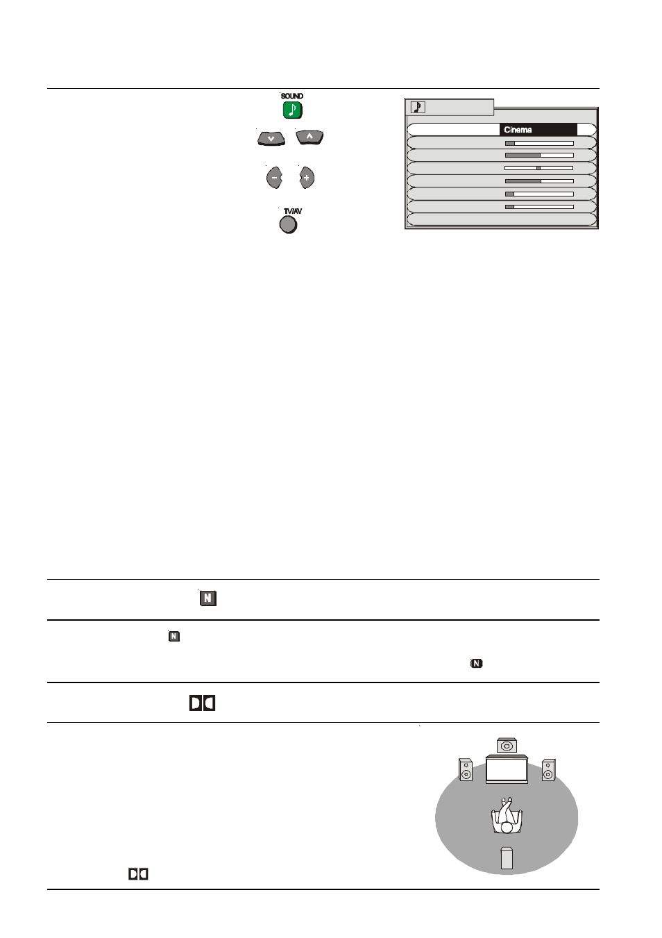 Sound menu, Menu, Volume | Bass, Treble, Balance, Headphone volume, Subwoofer, Normalisation, Dolby virtual | Panasonic TX-76PW300A User Manual | Page 16 / 40