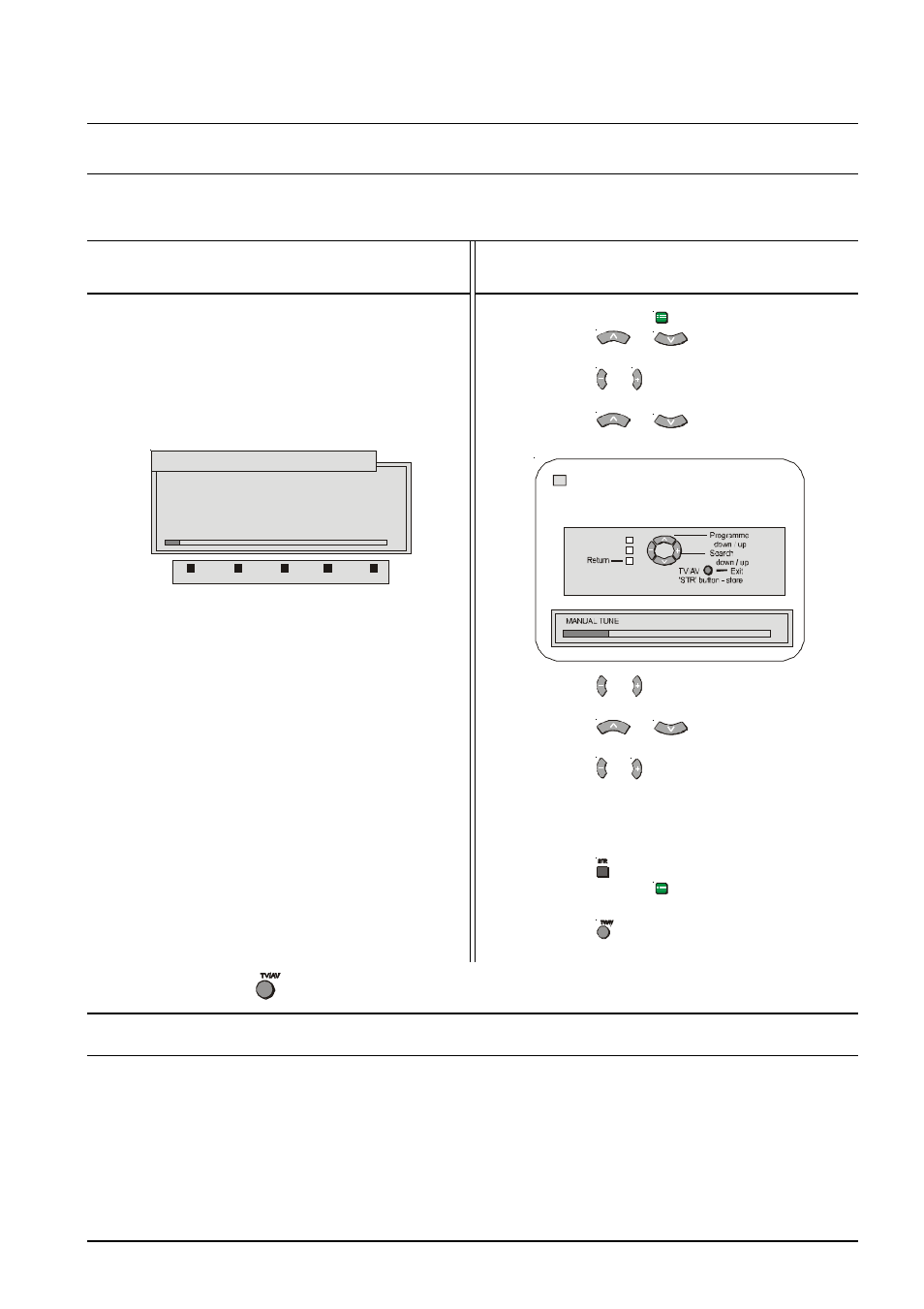 Manual tuning, Tuning menu manual tuning, Using the front panel | Using the remote control, Tuning the television to a vcr | Panasonic TX-76PW300A User Manual | Page 27 / 40