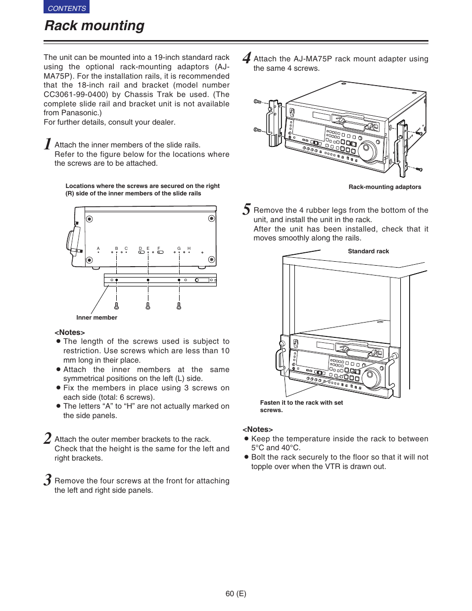 Rack mounting | Panasonic VQT9958 User Manual | Page 60 / 77
