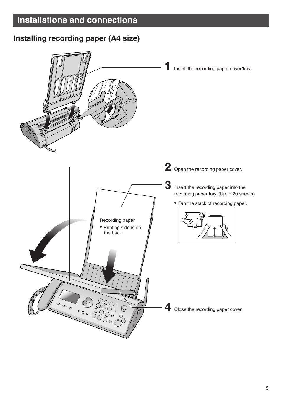 Installations and connections | Panasonic KX-PW503DL User Manual | Page 5 / 20