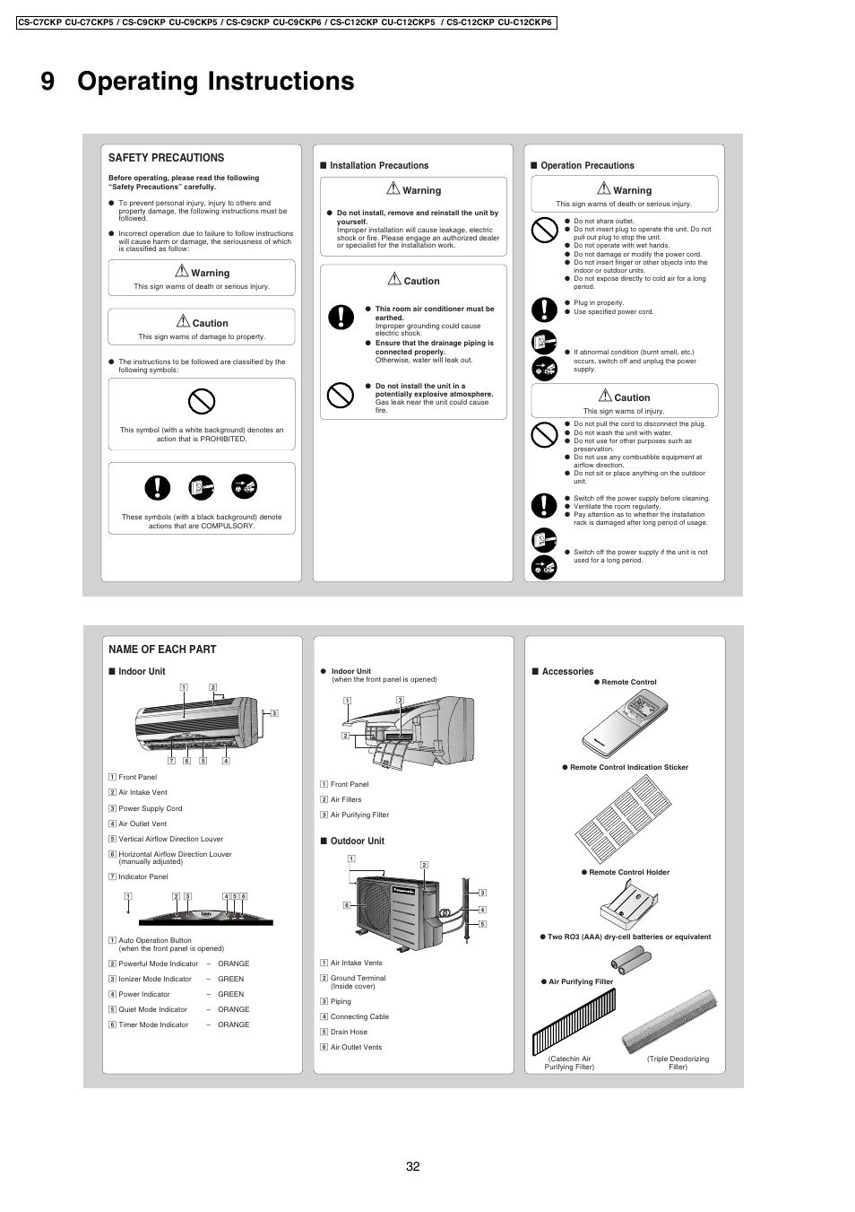 Panasonic CS-C9CKP User Manual | 6 pages