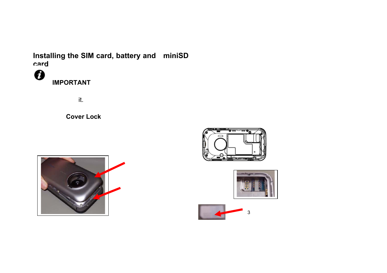 Nstalling the, Card, Battery and | Mini, Installing the sim card, battery and minisd card | Panasonic RG4-E02 User Manual | Page 25 / 128