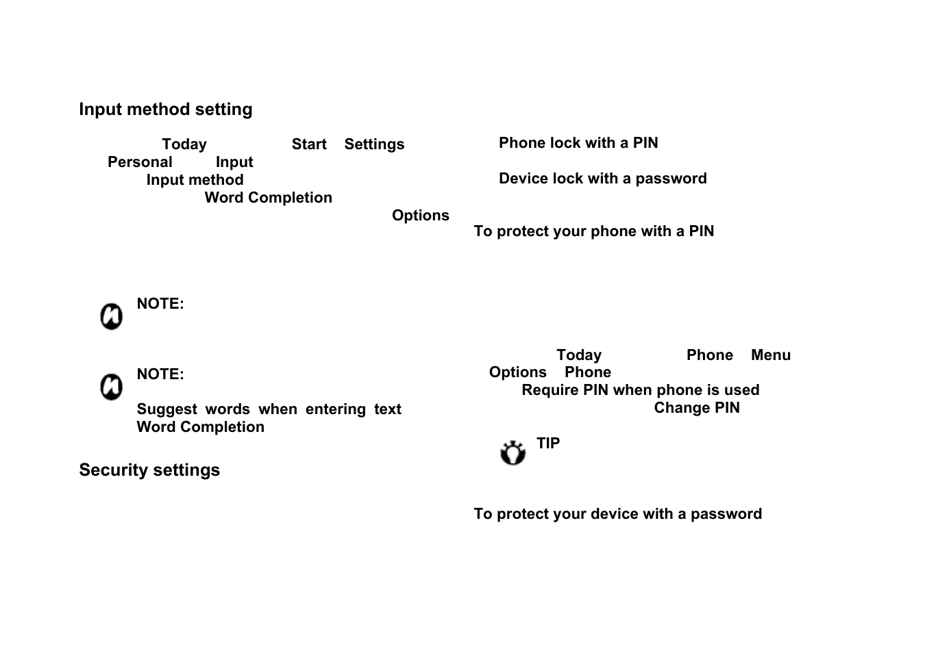 Nput method setting, Ecurity settings | Panasonic RG4-E02 User Manual | Page 59 / 128