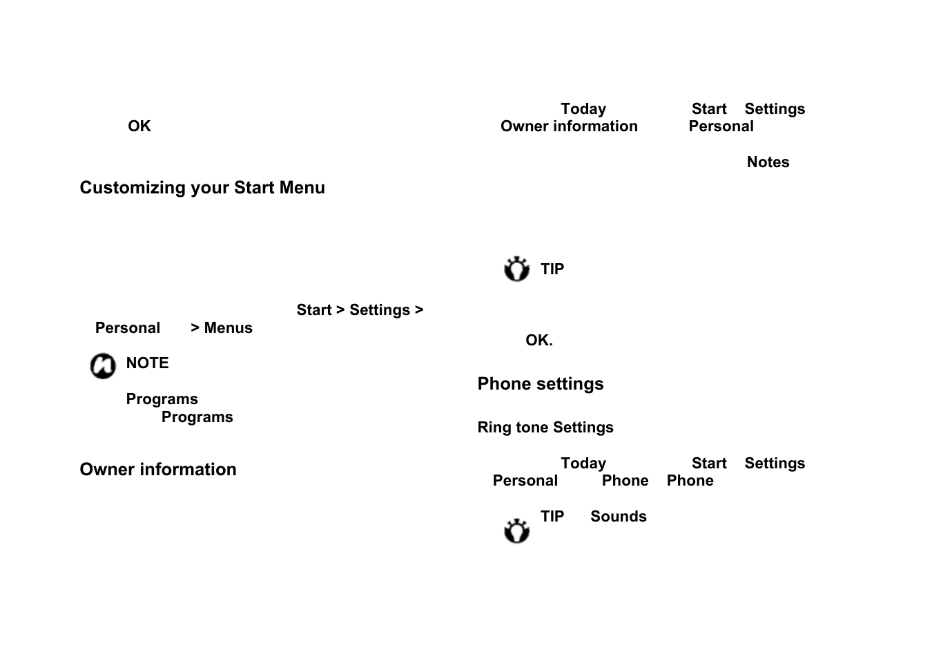 Ustomizing your, Tart, Wner information | Hone settings | Panasonic RG4-E02 User Manual | Page 61 / 128
