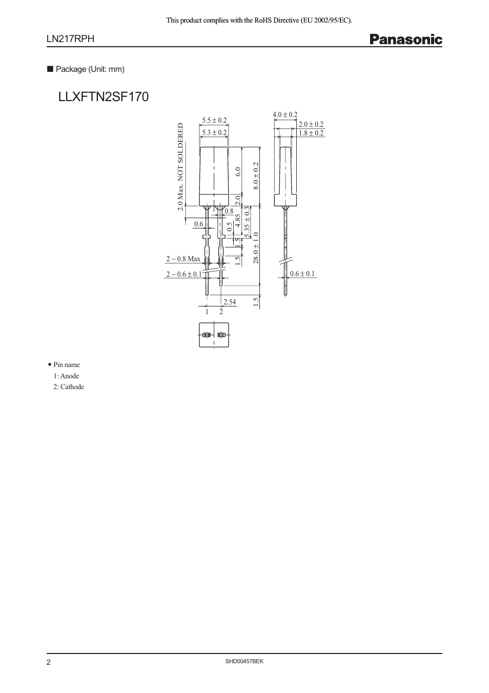 Llxftn2sf170, Ln217rph | Panasonic Light Emitting Diodes SHD00457BEK User Manual | Page 2 / 3