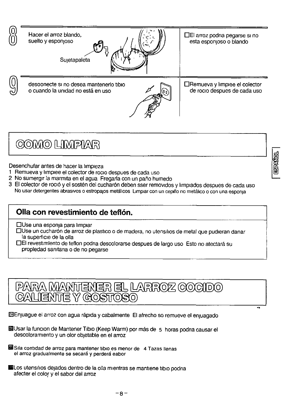 Olla con revestimiento de teflón | Panasonic SR-SH15PS User Manual | Page 9 / 12