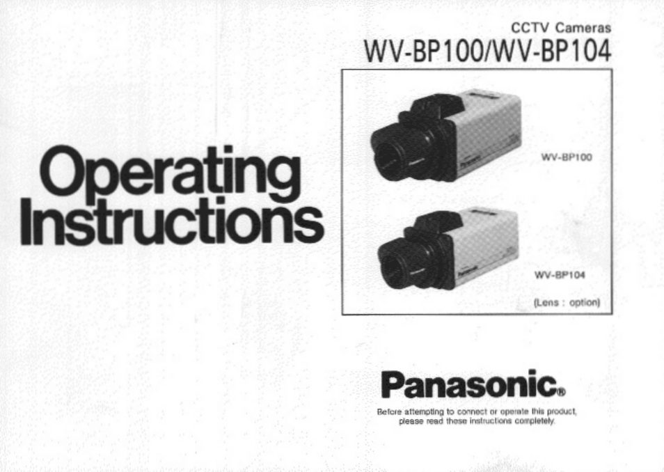 Panasonic WV-BP100 User Manual | 20 pages