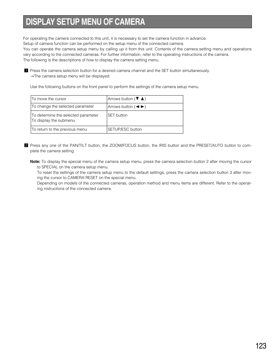 Display setup menu of camera | Panasonic WJ-HD316 User Manual | Page 123 / 160