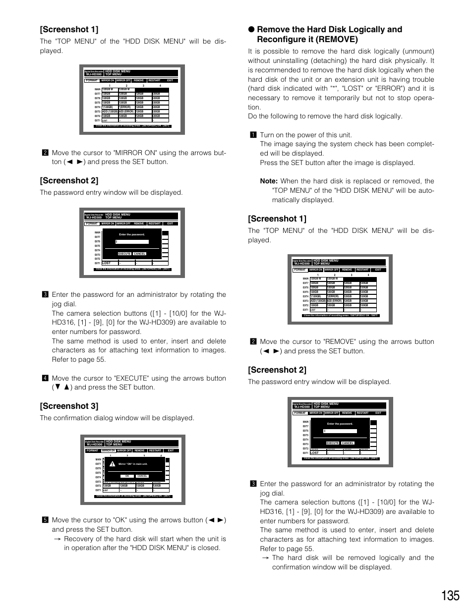 Screenshot 1, Screenshot 2, Screenshot 3 | Panasonic WJ-HD316 User Manual | Page 135 / 160