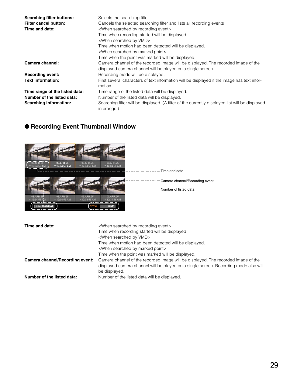 Recording event thumbnail window | Panasonic WJ-HD316 User Manual | Page 29 / 160