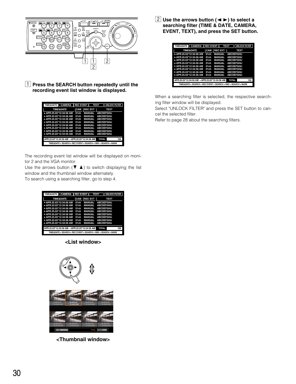 Xz z, List window> <thumbnail window | Panasonic WJ-HD316 User Manual | Page 30 / 160