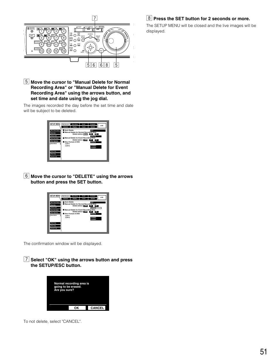 Mn, b bn, Press the set button for 2 seconds or more, The confirmation window will be displayed | Panasonic WJ-HD316 User Manual | Page 51 / 160
