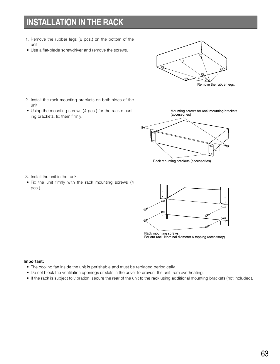 Installation in the rack | Panasonic WJ-HD316 User Manual | Page 63 / 160