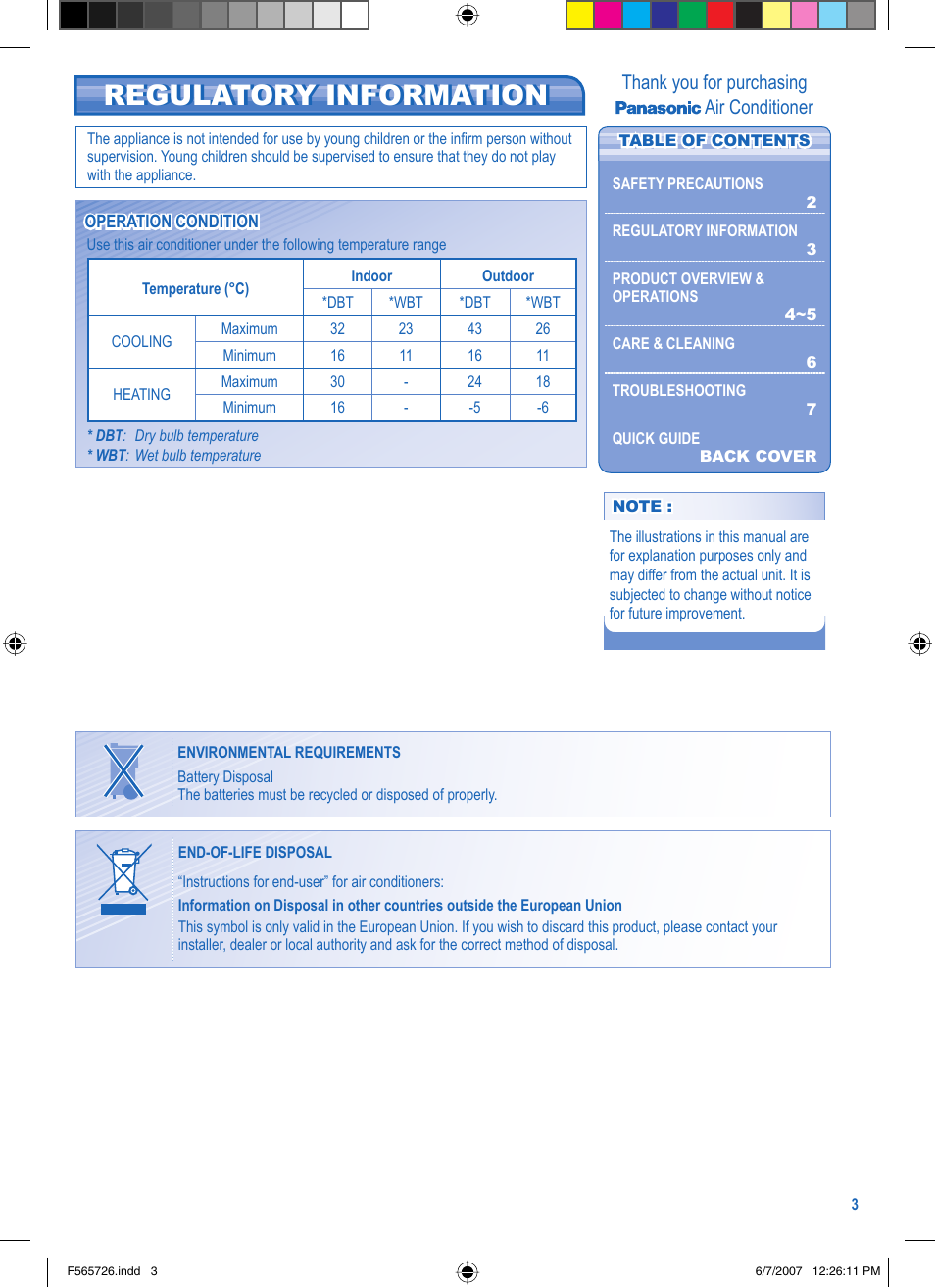 Regulatory information regulatory information | Panasonic CU-E7GKR User Manual | Page 3 / 8