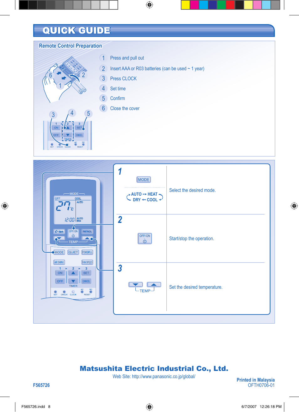 Quick guide quick guide | Panasonic CU-E7GKR User Manual | Page 8 / 8