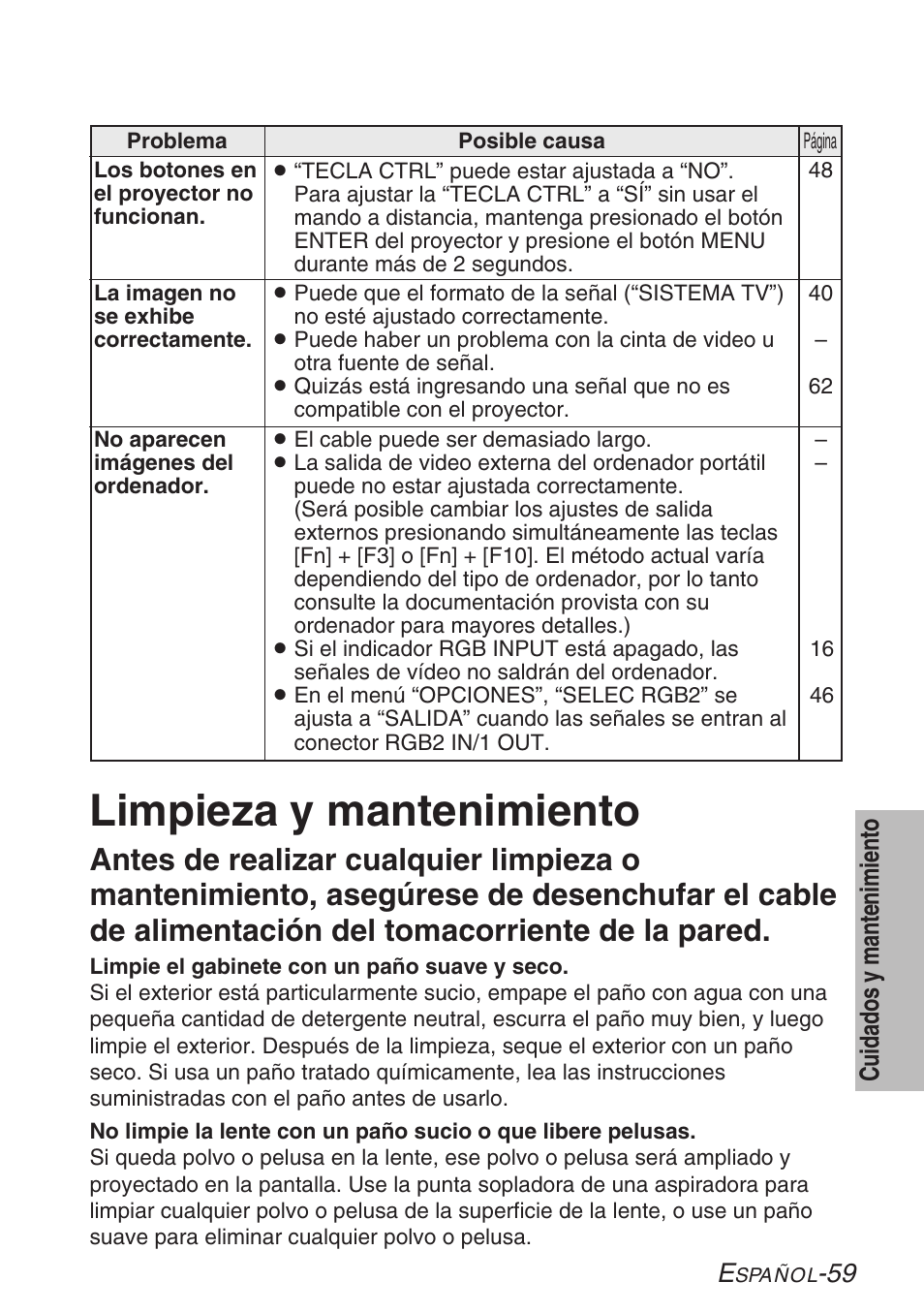 Limpieza y mantenimiento | Panasonic PT-LB30U User Manual | Page 135 / 144