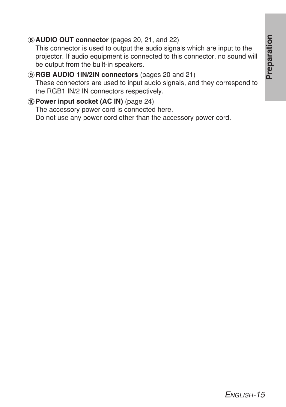 15 preparation | Panasonic PT-LB30U User Manual | Page 15 / 144
