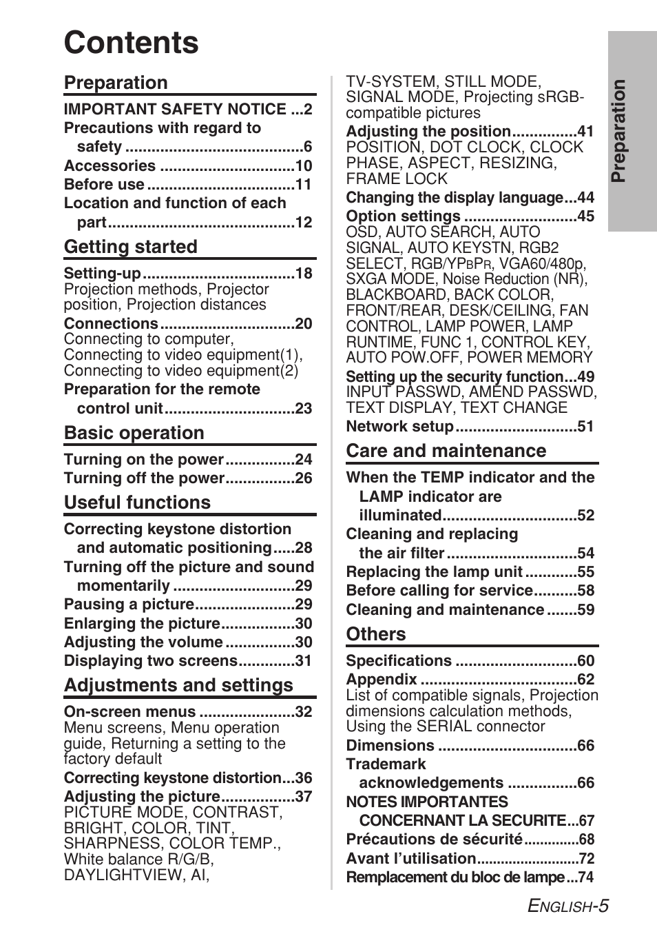 Panasonic PT-LB30U User Manual | Page 5 / 144