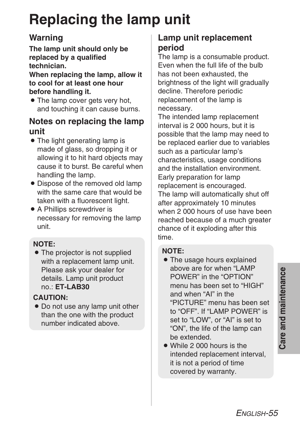 Replacing the lamp unit | Panasonic PT-LB30U User Manual | Page 55 / 144