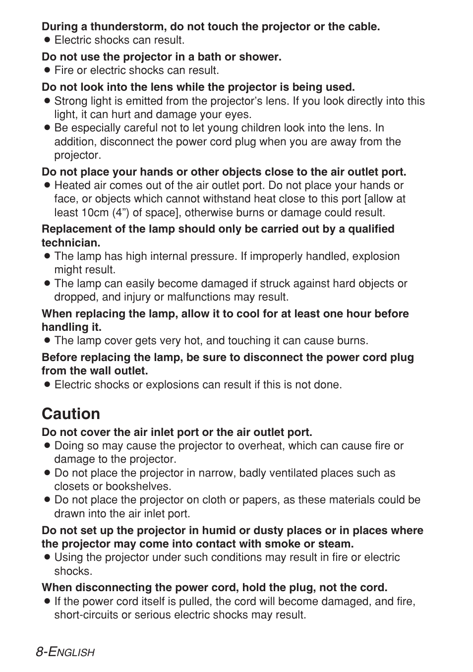 Caution | Panasonic PT-LB30U User Manual | Page 8 / 144