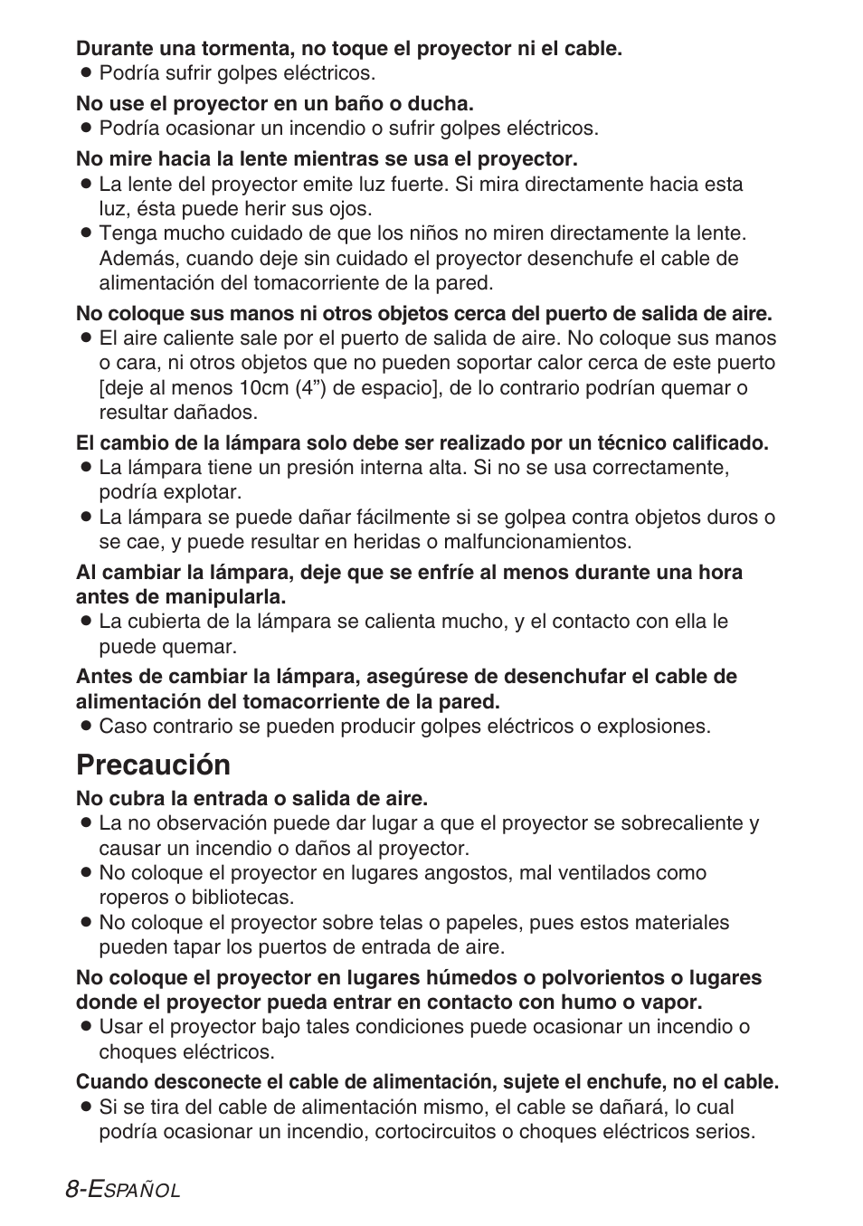 Precaución | Panasonic PT-LB30U User Manual | Page 84 / 144