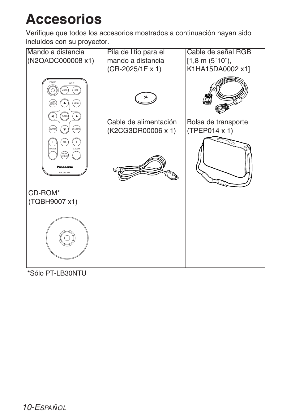 Accesorios, Spañol | Panasonic PT-LB30U User Manual | Page 86 / 144