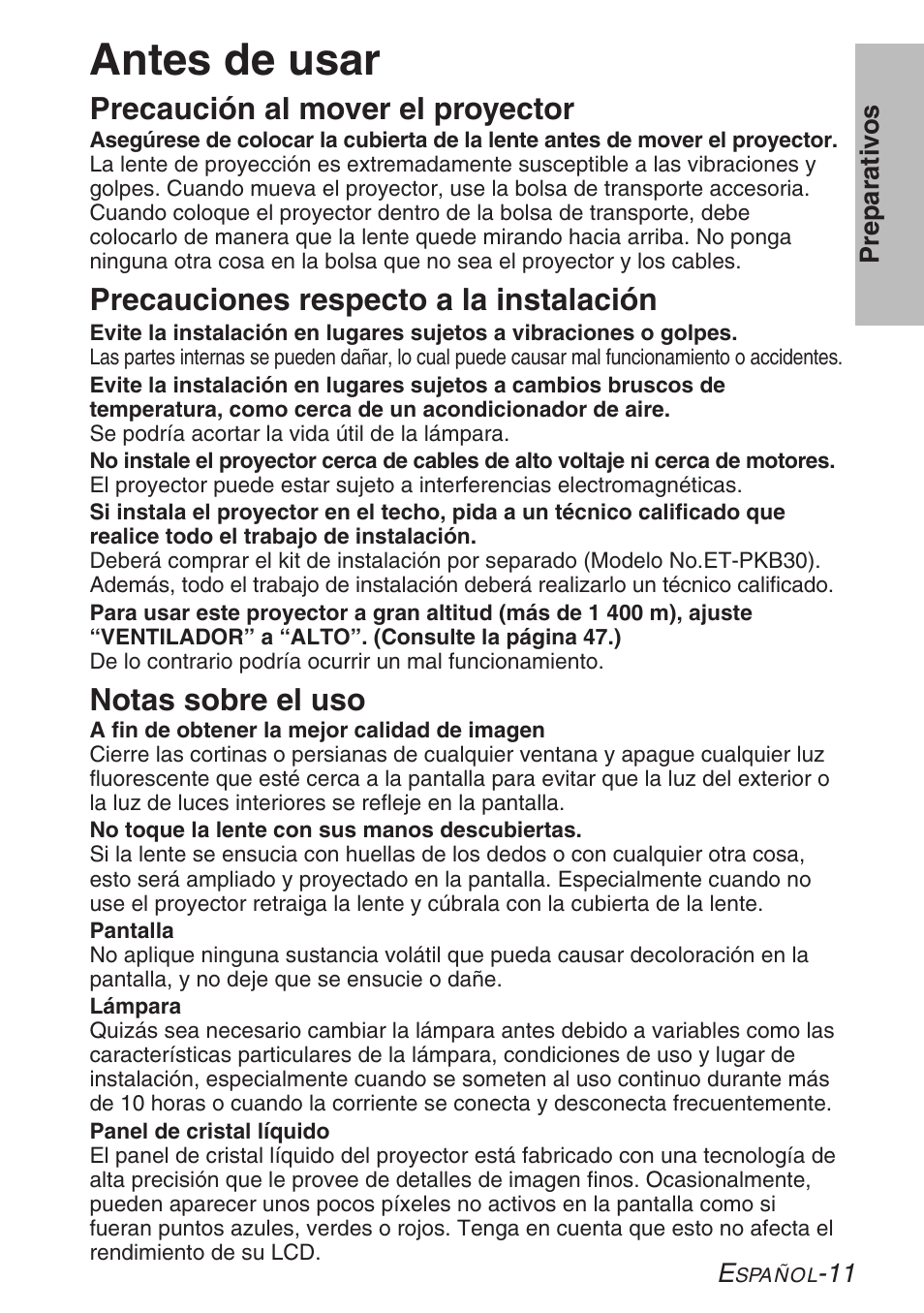 Antes de usar | Panasonic PT-LB30U User Manual | Page 87 / 144