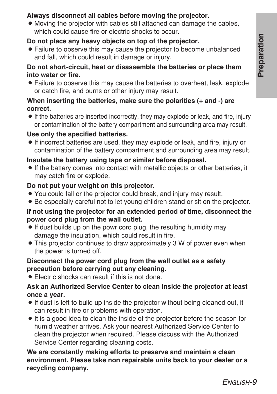 9 preparation | Panasonic PT-LB30U User Manual | Page 9 / 144