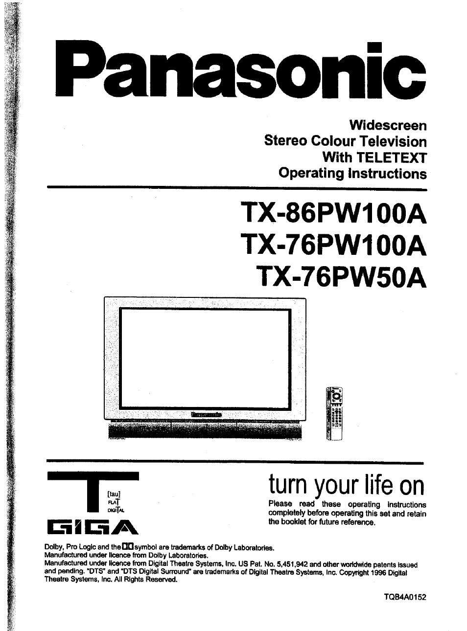 Panasonic TX-86W100A User Manual | 48 pages